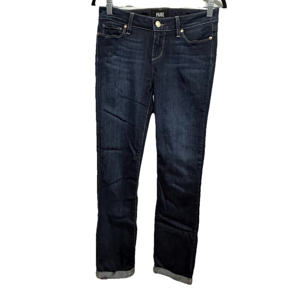 PAIGE Skyline Skinny Crop Jeans Womens 26 Dark Blue Cuffed Hem Stretch Denim